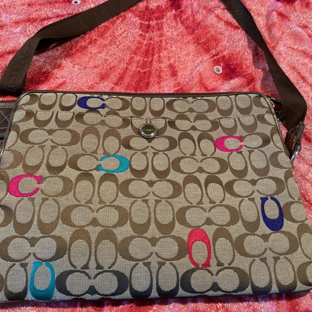 Coach laptop case with strap